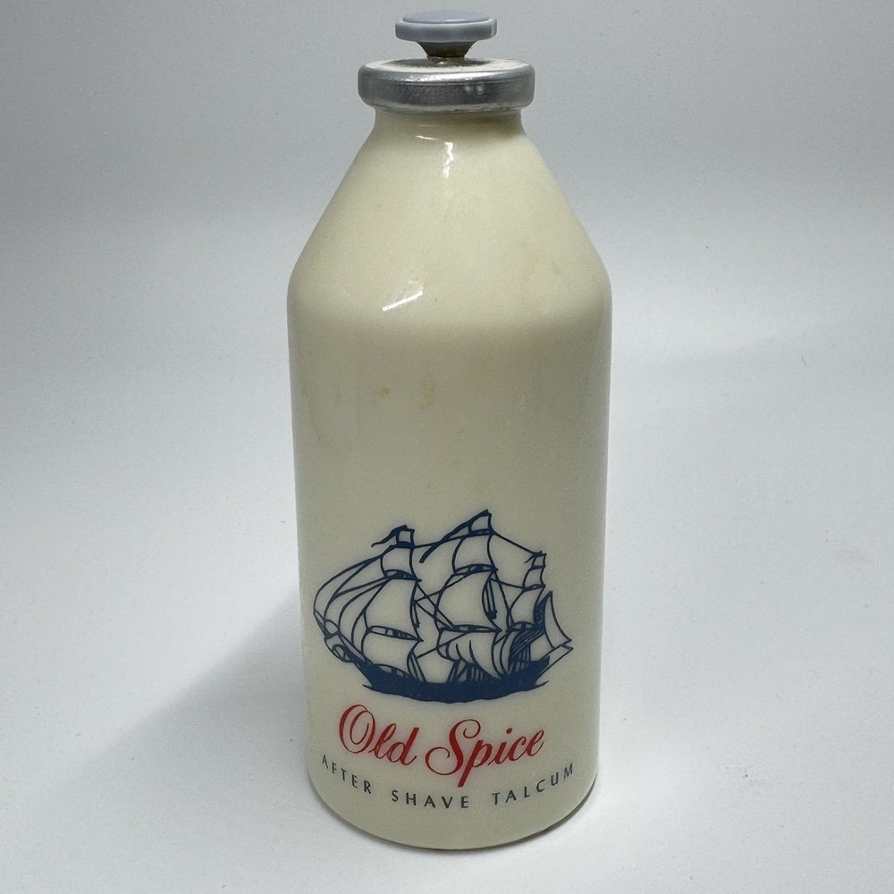 Vintage Old Spice After Shave Talcum 3 oz Milk Glass Shulton Bottle 9.3 oz